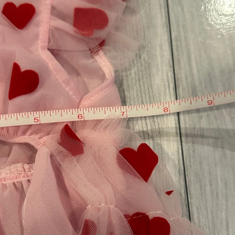Pink Tulle Dog Dress with Red Hearts - Cute Pet Party Dress